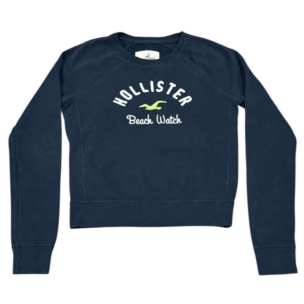 Y2K Hollister Womens Crewneck Sweatshirt Navy Blue Graphic Logo Embroidered XS